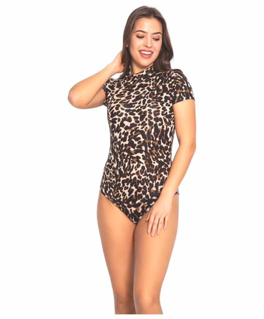 Body cu maneca scurta negru leopard print